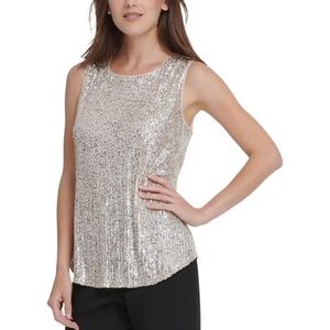 DKNY Silver Sequin Tank Top NWT Size M